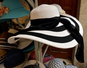 bianco, nastro, cappelli, nero, cappello, paglia, azzurro, vetrina