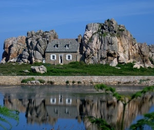 casa, acqua, rocce, riflesso, cielo, riflessi, prato, verde, roccia