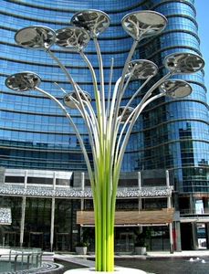 lampione, vetri, grattacielo, palazzo, vetrate, lampade, lampioni, verde, finestre, azzurro, riflessi, luci