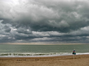 ombrellone, spiaggia, mare, nuvole, sabbia, cielo, onde, onda