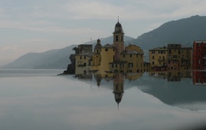 campanile, riflesso, chiesa, lago, acqua, mare, montagna, borgo, cielo, riflessi, case