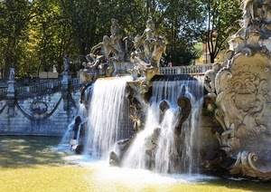 acqua, statue, fontana, cascata, alberi, piante