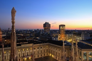 guglie, duomo, statue, tramonto, milano, palazzi, grattacieli, panorama, città, torre