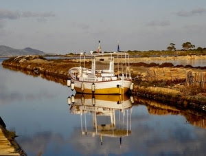 barca, riflesso, acqua, canale, fiume, giallo