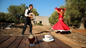 caffè, tazzina, bicchiere, tavolo, ballerina, rosso, ballerini, due