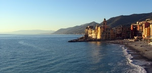 mare, spiaggia, chiesa, onde, panorama, castello, paese, acqua, cielo, campanile, case