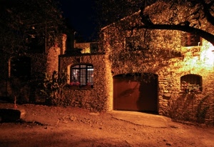 finestre, porta, casa, notturno, luci, finestra, luce, notte, arco, portone