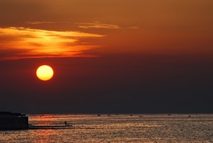 mare, tramonto, sole, barche, nuvole, acqua, cielo, rosso, giallo