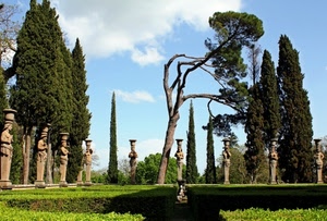 alberi, statue, giardino, verde, parco, cipressi, siepe, cielo, prato, rami