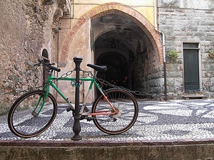 bicicletta, catena, arco, porta, ruote, verde, portico