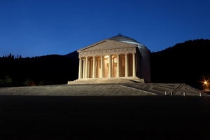 colonne, tempio, blu, cielo, cupola, luce, notte, monumento, luci, notturno