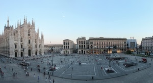 duomo, milano, piazza, persone, cielo, palazzi, panorama, chiesa, guglie, passanti