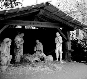 presepe, capanna, pecora, bianconero, natale, statue, madonna