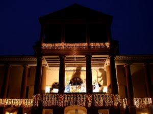 ombre, presepe, luci, notte, colonne, notturno, luminarie, decorazioni, natale, sera, ombra