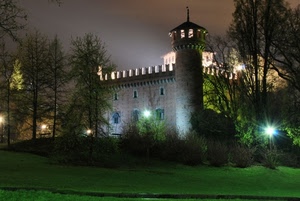 alberi, castello, torre, luci, notte, merli, prato, notturno, verde