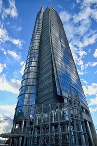 grattacielo, nuvole, cielo, finestre, vetro, vetri, riflesso