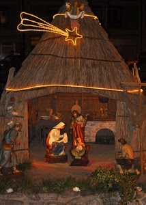 presepe, stella, capanna, cometa, natale, statuine, madonna, paglia, luci