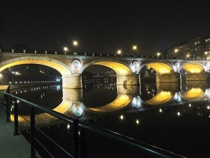 ponte, fiume, notturno, riflesso, archi, luci, notte, torino, acqua, riflessi