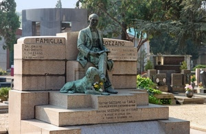 cimitero, cane, monumento, statua, tomba, fiori, tombe, alberi, uomo, verde, bronzo, lapidi, statue, marmo