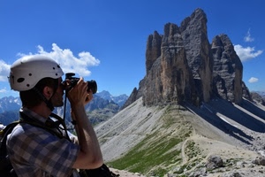 casco, fotografo, montagna, montagne, uomo, cime, roccia, vette, dolomiti