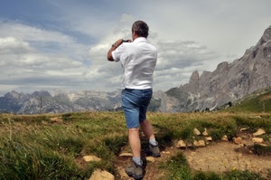 fotografo, montagne, uomo, nuvole, erba, panorama, cielo, montagna, paesaggio