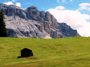 prato, verde, montagna, nuvole, cielo, montagne, capanna, roccia