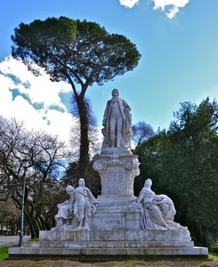 monumento, statue, cielo, alberi, albero, nuvole, lampione, marmo, statua