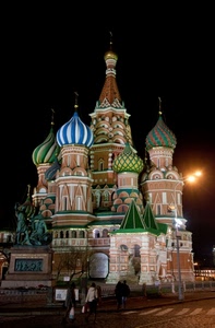 notte, cupole, chiesa, mosca, colori, persone, basilica, monumento, multicolore