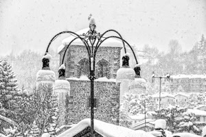 neve, inverno, lampione, bianconero, torre, ghiaccio, lampioni, bianco