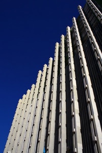grattacielo, blu, cielo, prospettiva, cemento, grigio, bianco, alto