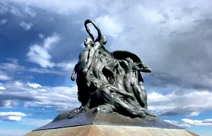 nuvole, monumento, cielo, statue, bronzo, statua, ferro