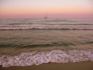 mare, barca, onde, spiaggia, tramonto, schiuma, sabbia, battigia