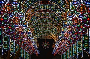 luci, luminarie, colori, festa, prospettiva, archi, arco, multicolore