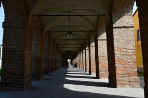 portici, ombre, archi, portico, prospettiva, ombra, pilastri, lampioni, mattoni, colonne