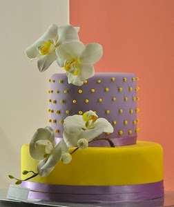 giallo, torta, orchidea, fiore, lilla, viola, fiori, bianco, dolce