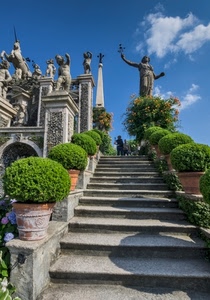 statue, vasi, gradini, scala, scalinata, piante, giardino, statua