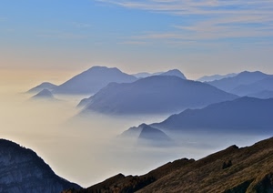 cielo, nebbia, nuvole, montagne, cime, panorama, azzurro, foschia, paesaggio, bianco, monti, montagna, vette